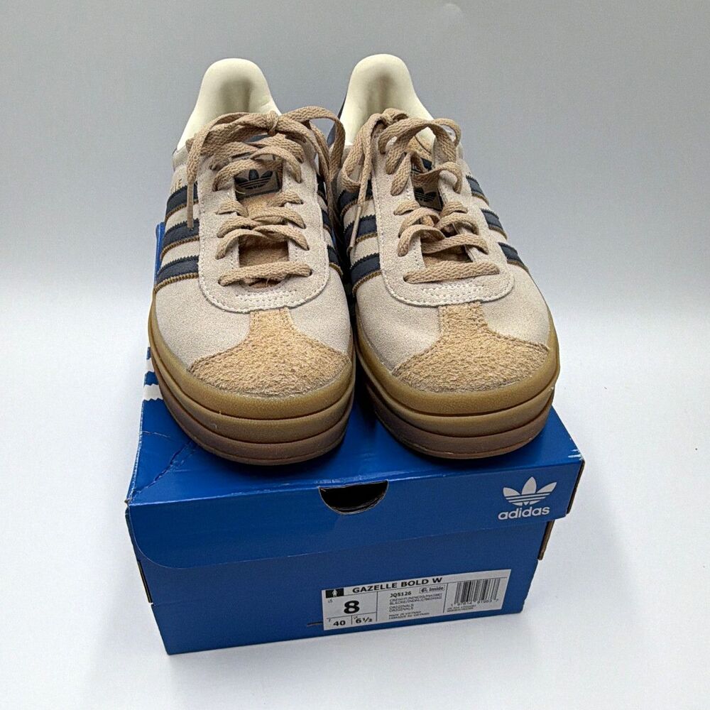 Adidas Gazelle Bold W Platform Sneakers Beige Brown Suede Women's Size 8 NEW